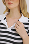 Women's Black Polo Neck Striped Crop Blouse ALC-X11460 - 5