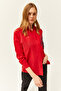 Women's Red Palm Sequin Detailed Oversize Woven Poplin Shirt GML-19001016 - 4