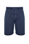 Indigo Slim/Fitted Textured Waffle Elastic Waist Drawstring Shorts Tmnss24Sr00029 - 6