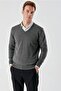 Slimfit V-Neck Plain Basic Model Cotton Men's Long Sleeve Knitwear Sweater - 4