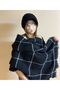 Black and White Striped Puff Shawl-Scarf and Hooded Hat 2-Piece Set - Valentine's Day Gift - 2