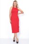 Women's Red Slit Detailed Body Fitted Crew Neck Midi Ribbed Stretchy Knitted Dress - 3