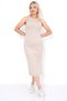 Women's Beige Slit Detailed Body Fitted Crew Neck Midi Ribbed Stretchy Knitted Dress - 5