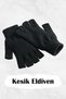Unisex Polar Beanie Fleece Neck Collar Cut Gloves Black Set of 3 Cap3luset - 3