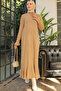 23009 Frilly Knitwear Dress Camel