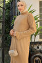 23009 Frilly Knitwear Dress Camel - 3