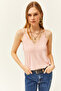 Women's Powder Strap Adjustable Lace Flowing Knitted Tank Top Blouse BLZ-19001732 - 2