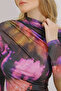 Women's Purple Stand Collar Shoulder Gathered Draped Patterned Blouse ALC-X11131 - 4