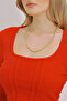 Woman's Red Square Neck Front Stitched Crop Blouse ALC-X11437 - 3
