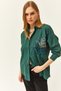 Women's Emerald Green Palm Sequin Detailed Oversized Woven Poplin Shirt GML-19001016 - 2