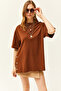 Women's Brown Buttoned Side Cotton T-Shirt TSH-19000762 - 3