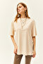 Women's Beige Buttoned Side Cotton T-Shirt TSH-19000762 - 3