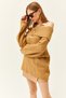 Women's Camel Madonna Collar Ribbed Loose Knit Sweater KZK-19000732 - 3