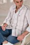 Striped Collar Buttoned Linen Summer Men's Shirt - 4