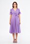 Lilac Double Breasted Collar Gathered Short Sleeve Sleeves Elastic Belted Midi Length Dress - 4