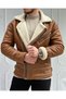Men's Tan Color Napa Leather Coat with Full Fur Inside, Northern Model Coat