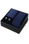 Navy Blue Cufflinks Hand Made Slim 6 cm Micro Satin Tie Handkerchief Boxed Gift Set