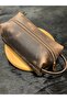 Hand Bag Sand Zippered Genuine Leather Multi-Purpose Handmade Cosmetic and Travel Bag - 5