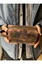 Hand Bag Sand Zippered Genuine Leather Multi-Purpose Handmade Cosmetic and Travel Bag