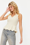 Beige Woven Blouse with Flywheel Detail - TWOSS19XB0065 - 6