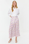 Powder Floral Print Pleated Elastic Waist Woven Skirt TCTSS23EE00018 - 2