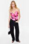 Pembe Çiçek Desenli V Yaka Esnek Çıtçıtlı Örme Body TWOSS24BD00021 - 2
