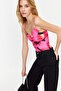 Pembe Çiçek Desenli V Yaka Esnek Çıtçıtlı Örme Body TWOSS24BD00021 - 3