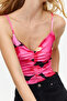 Pembe Çiçek Desenli V Yaka Esnek Çıtçıtlı Örme Body TWOSS24BD00021 - 4