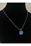 Square Cut Turquoise Blue Stone Dorica Chain Non-Tarnish Steel Necklace