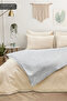 Double Cotton Bedding Set| Beige-grey with Elastic Sheets| Double Sided Buttoned Duvet Cover