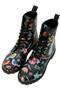 Women's Vegan Leather Black Long Boots - Flower & Birds Design