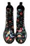 Women's Vegan Leather Black Long Boots - Flower & Birds Design - 7