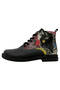 Women's Vegan Leather Black Ankle Boots - Artsy Cat Collage Design - 2