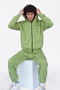 Green Raised Oversize Hooded Zippered Sweatshirt - 3