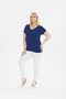 Cobalt Blue Large Size Blouse with V-Neck Detail on the Front and Back - 5