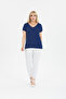 Cobalt Blue Large Size Blouse with V-Neck Detail on the Front and Back - 3