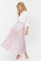 Powder Floral Print Pleated Elastic Waist Woven Skirt TCTSS23EE00018