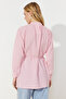 Dusty Rose Belted Woven Seersucker Plaid Tunic TCTSS24UK00014 - 6