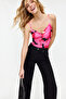 Pembe Çiçek Desenli V Yaka Esnek Çıtçıtlı Örme Body TWOSS24BD00021