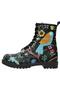 Women's Vegan Leather Black Long Boots - Flower & Birds Design - 5