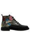 Women's Vegan Leather Black Ankle Boots - Artsy Cat Collage Design - 8