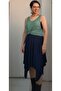 Navy blue elastic waist asymmetric cut combed cotton Viscose Skirt - 7