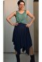 Navy blue elastic waist asymmetric cut combed cotton Viscose Skirt - 5