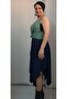 Navy blue elastic waist asymmetric cut combed cotton Viscose Skirt - 3