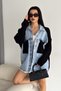 Women's Black Sleeved and Pocketed Knitted Oversized Denim Paneled Cardigan - 5
