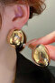 Oval Figure Double Earrings Gold Color 1421