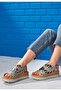 Women's Vegan Leather Beige Thick Sole Sandals - Fish Love Design - 3