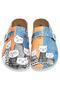 Women's Vegan Leather Blue Slippers - Family Portrait Design - 8