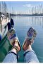 Women's Vegan Leather Beige Slippers - Stunning Sunset Design - 3