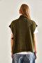 Women's Khaki Turtleneck Belted Knitwear Sweater Stk0016 - 3
